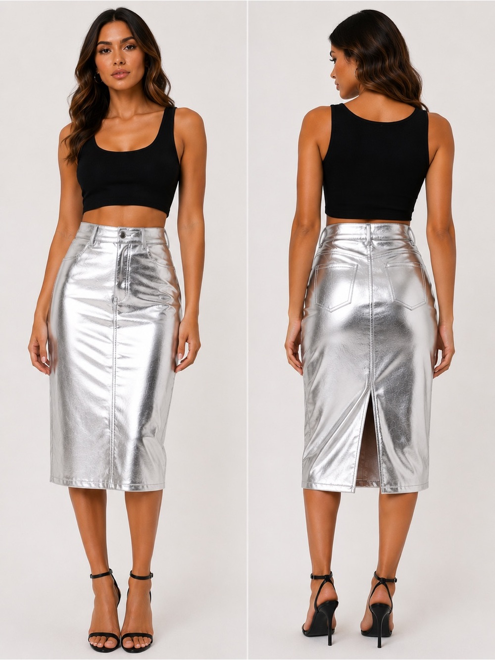 7 For All Mankind Shimmering Silver Pencil Skirt/Size XS